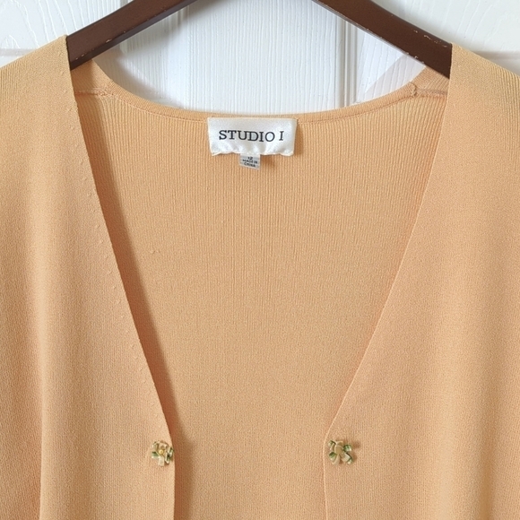 Studio 1 Y2K Vintage Thin Silky Floral Embellished Open Front Cardigan Peach 12 - Picture 2 of 11